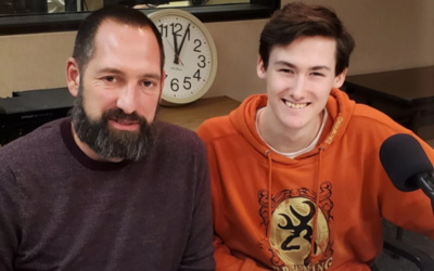 Photo of Kevin Nugent and David Johnston at the recording of the podcast
