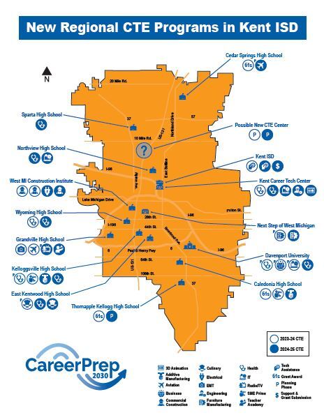 Map of CTE locations in Kent County