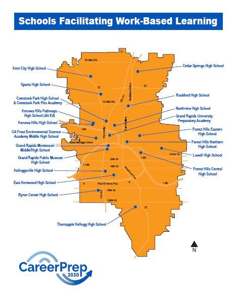 Click or tap to see full map of Work-Based Learning schools in Kent County